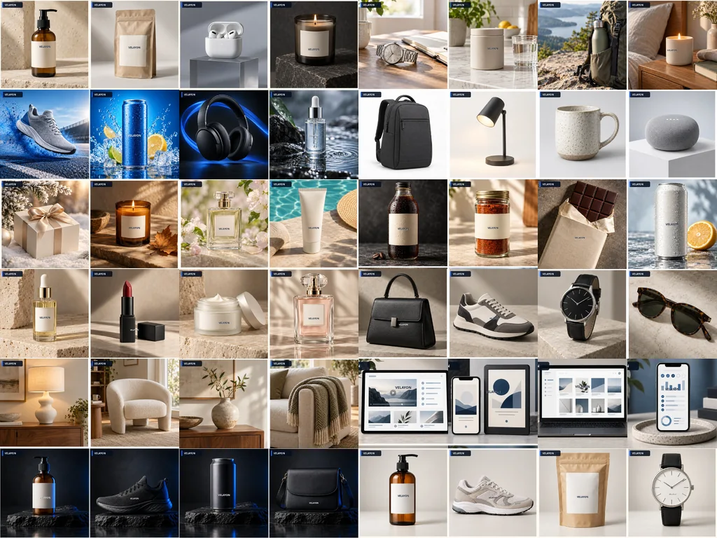Twelve commercial product image results from the playbook